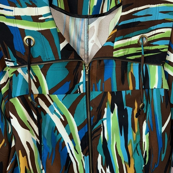 Erin London Large 3/4 Sleeve Multi Color Zebra Stripe Gold Zipper Dress Jacket - Picture 4 of 9